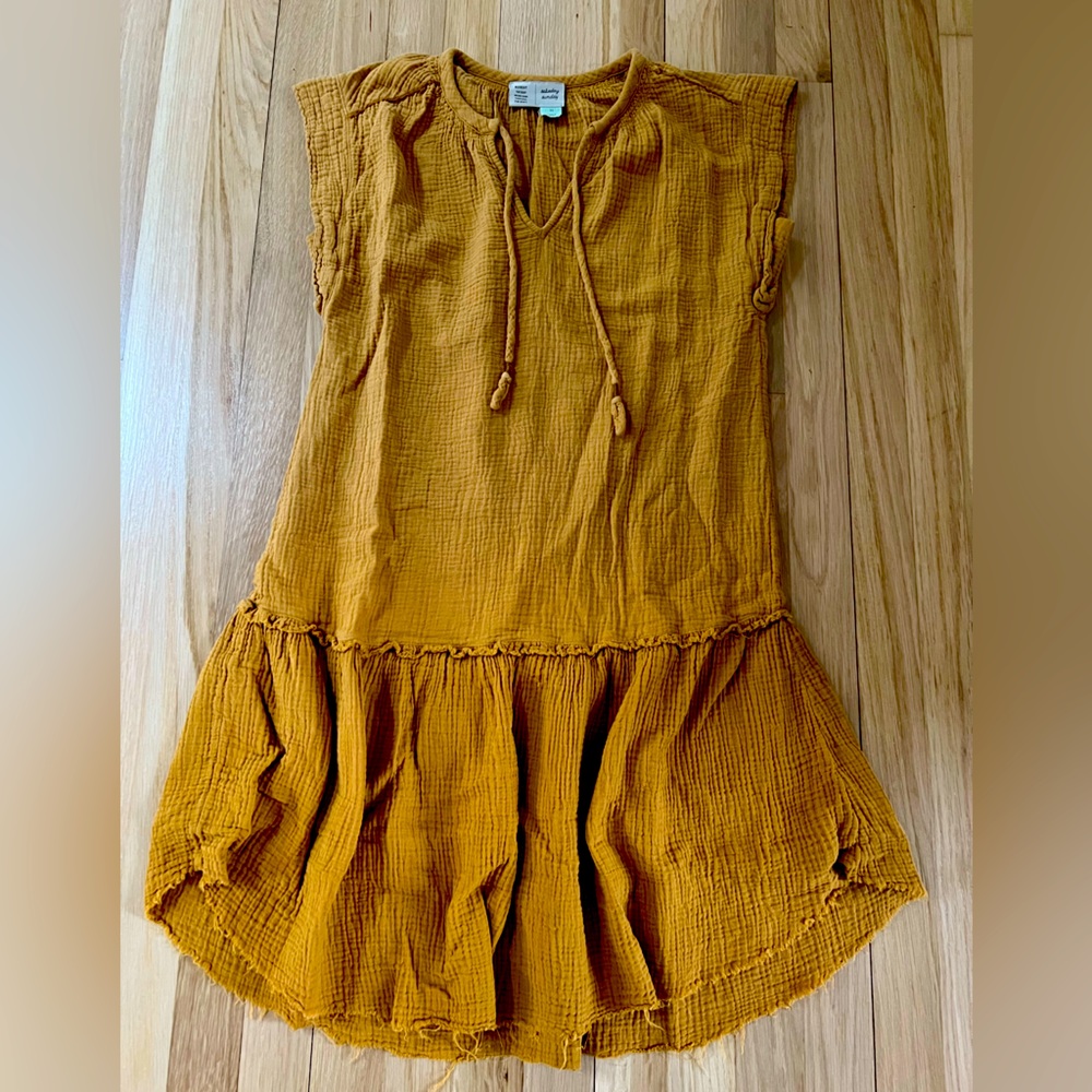 Boho summer yellow dress, gauze cotton, XS